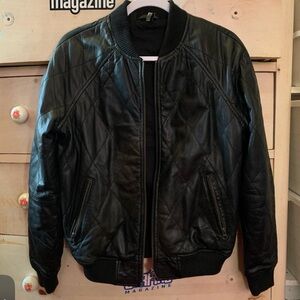 Topshop leather Black Quilted Bomber Jacket